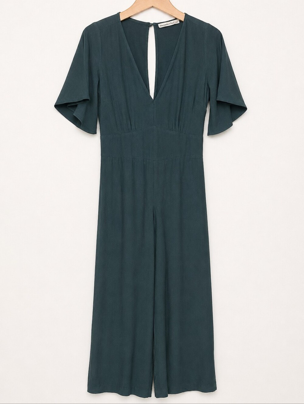 Abercrombie & Fitch Wide Leg Crop Jumpsuit Dark Green Flutter Sleeve Petite XSP
